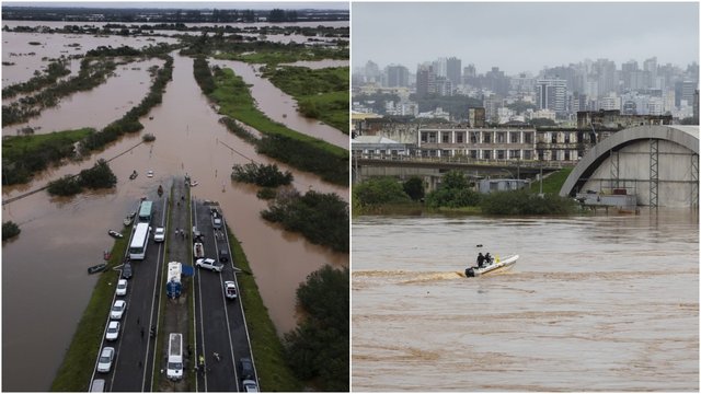 Užfiksuoti potvynio padariniai Brazilijoje: pastatai skęsta, aukų skaičius išaugo iki 78