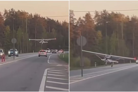Užfiksavo incidentą Latvijoje – lėktuvas avariniu būdu nusileido viduryje kelio: aukų pavyko išvengti