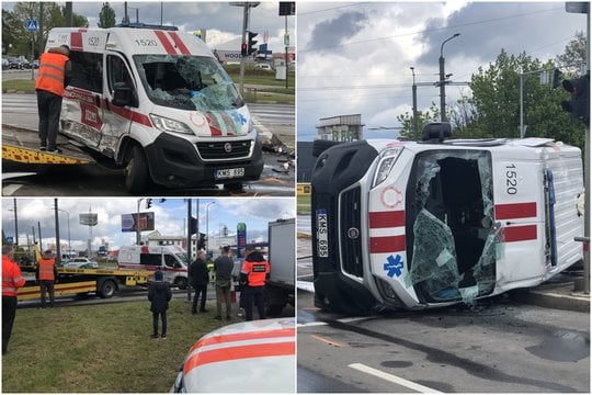  Kaune per avariją apvirto greitosios pagalbos automobilisl sužeistos dvi medikų brigados darbuotojos. 