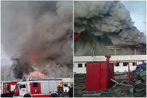 Archangelsko uoste užsiliepsnojo Rusijos laivas: dėl didelio gaisro kilo grėsmė dar vienam