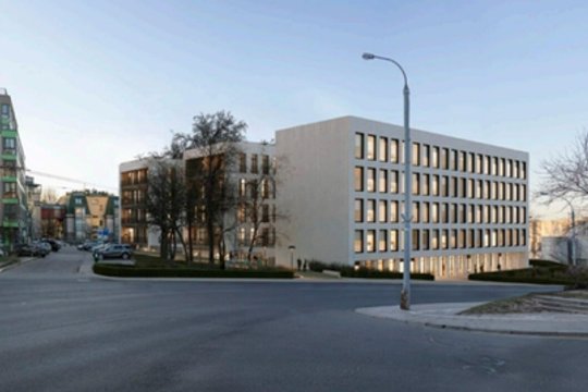 Įgyvendinamas administracinės paskirties pastato V. Kudirkos g. 14, Vilnius, statybos projektas.