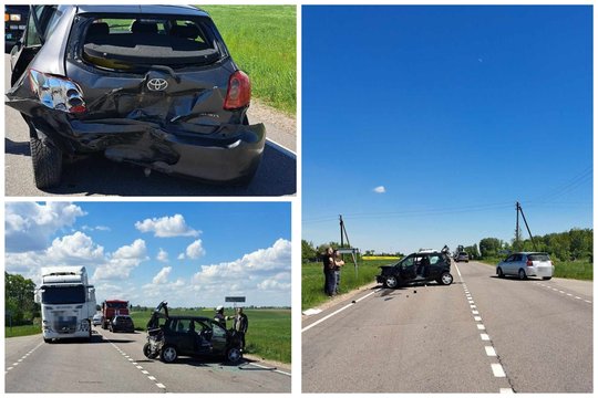 Alytaus rajone į avariją pateko du lengvieji automobiliai ir miškavežis – vieno automobilio vairuotoja išvežta į ligoninę