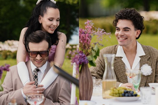 Dainininkai Monika Liu, Rokas Yan ir Vaidas Baumila pristato būsimą vasaros hitą ir vaizdo klipą vestuvinėje puotoje.