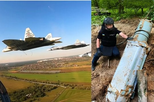  Rusija raketiniams smūgiams vis dažniau siunčia savo pažangius naikintuvus „Su-57“.