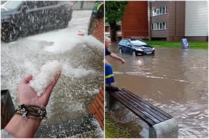 Tankūs debesys vėl slenka per Lietuvą – tvino gatvės, žemę užklojo ledėkai: „Veidą reikėjo dengtis“