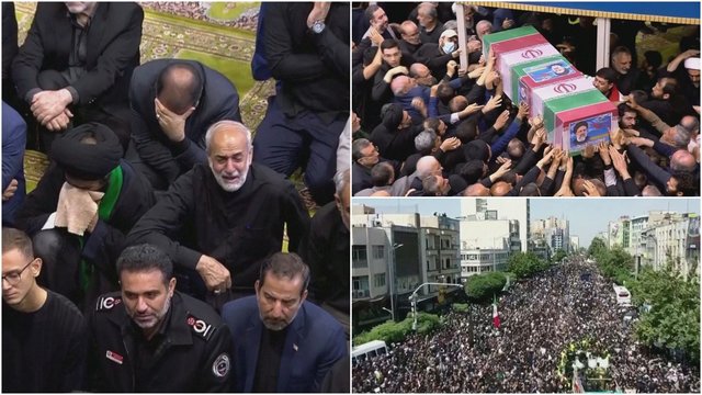 Vaizdai iš E. Raisi laidotuvių: susirinkęs Irano ir kitų šalių elitas liejo ašaras