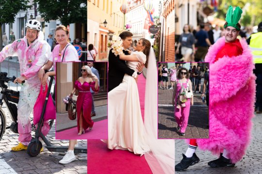 Vilniaus Stiklių gatvė nusidažė rožine spalva: sostinės gyventojai demonstruoja išskirtinius įvaizdžius.