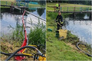 Kelmės r. gyventojų prašo į šį tvenkinį nebristi: išsiliejo 350 litrų dyzelino