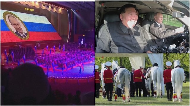 V. Putino ir Šiaurės Korėjos lyderio linksmybės: morkomis šėrė arklius, pakaitomis vairavo rusišką limuziną