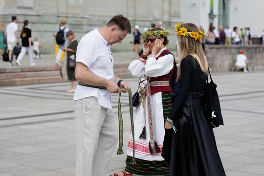 Pasiruošimas finaliniam Dainų šventės koncertui skirtoms eitynėms.<br>V.Skaraičio nuotr.