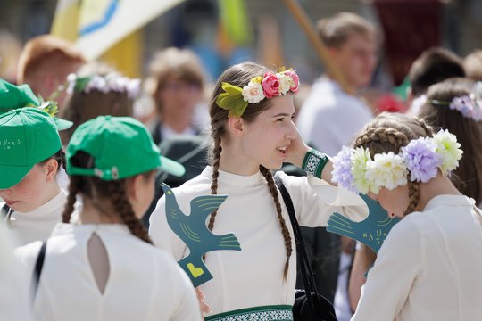 Pasiruošimas finaliniam Dainų šventės koncertui skirtoms eitynėms.<br>V.Skaraičio nuotr.