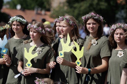 Pasiruošimas finaliniam Dainų šventės koncertui skirtoms eitynėms.<br>V.Skaraičio nuotr.