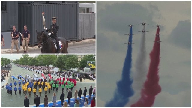 Paryžiuje – Bastilijos paėmimo diena: šventės kulminacija tapo olimpinės ugnies atvykimas