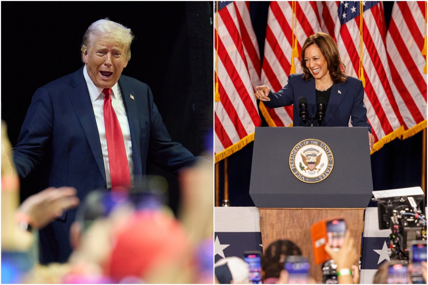 D. Trumpas ir K. Harris.