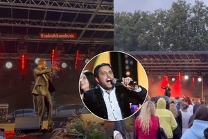 Siaučianti audra nenutraukė Radži koncerto Vievyje: atlikėjas dainavo vėjui kilnojant scenos stogą