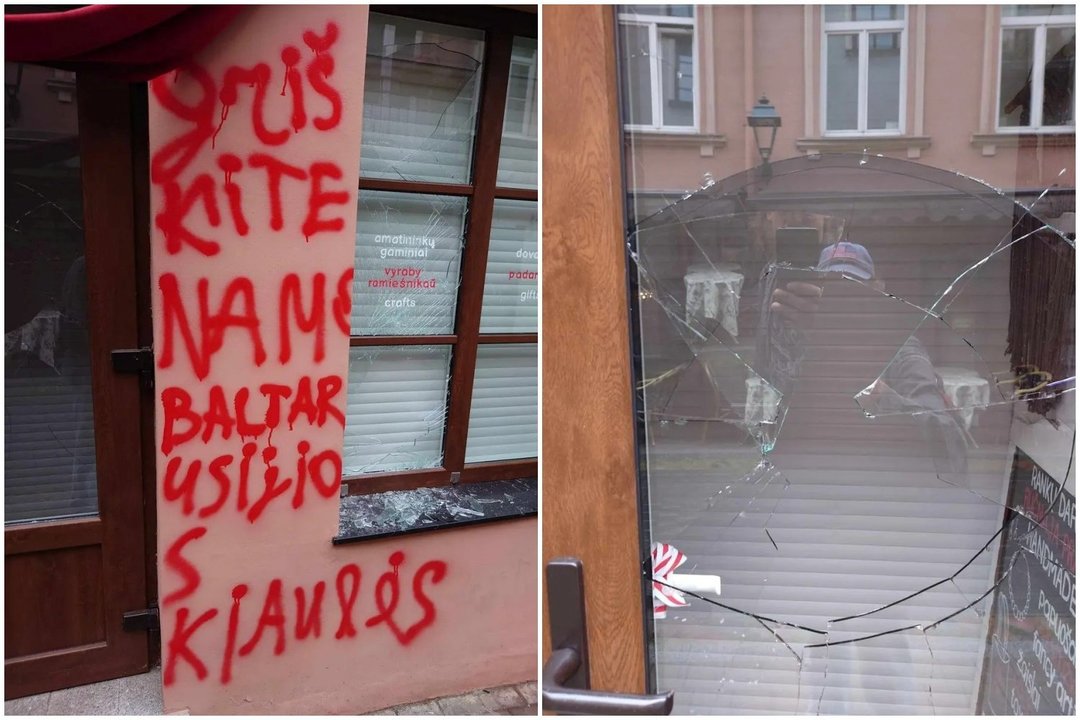 Within the capital’s Previous City, vandals smashed the window of a Belarusian store and painted an offensive observe on the wall