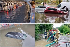 Varšuvą paskandino galinga audra: po vandeniu atsidūrė miesto gatvės, įgriuvo dalis prekybos centro stogo