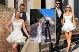 Per Kalinkinų vestuves Natalija Bunkė puošėsi ypatingą detalę turinčia suknele