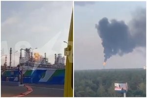 Maskvoje liepsnoja naftos perdirbimo gamykla: užfiksavo drono smūgį, paviešino gaisro vaizdus  