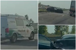 Avarija magistralėje Kaunas–Klaipėda: lengvasis automobilis stipriai sumaitotas
