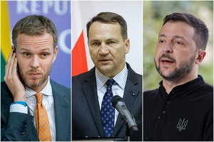 Vizito Kyjive metu – ginčas tarp V. Zelenskio ir R. Sikorskio: skelbia, kad G. Landsbergis kolegos iš Lenkijos nepalaikė
