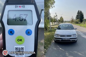 Sustabdytas vairuotojas galingai pūstelėjo į alkotesterį – nustatytas 4,57 prom. neblaivumas