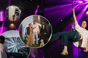 Vidas Bareikis surengė neeilinį pasirodymą: dainavo besileisdamas lynu nuo pastato stogo