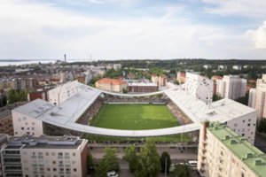 Suomiai provokuoja: su daugiabučiais apjungtam daugiafunkciniam stadionui – architektūros premija