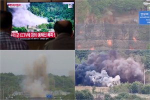 Šiaurės Korėja susprogdino į Pietų Korėją vedančių kelių atkarpas