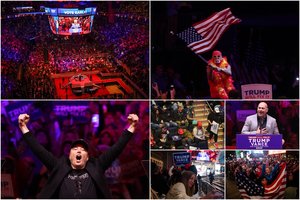 Griausmingame D. Trumpo mitinge Niujorke – įžeidimų ir grasinimų lavina: kadruose – spalvingų personažų šou