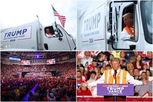 Jungtinėse Valstijose – dar vienas D. Trumpo spektaklis: po J. Bideno komentarų į mitingą atvyko su šiukšliaveže