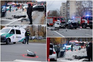 Žiauri dviejų BMW kaktomuša Vilniuje: prieš susidūrimą kliudė „Volkswagen“, sužeista 11 žmonių