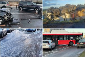 Avarijos surakino į plikledžio spąstus patekusį Kauną: 8 sužeistieji, spūstys, apvirtę automobiliai ir kritikos lavina kelininkams