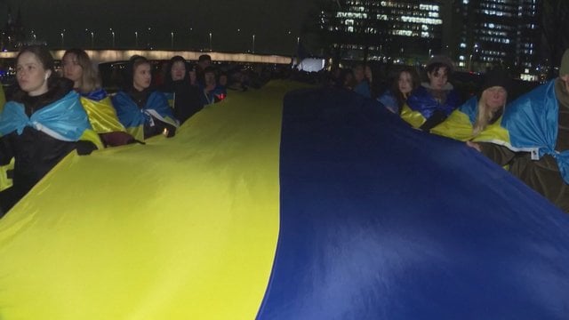 1000-oji karo Ukrainoje diena paminėta protestais: Vokietija nusidažė geltona ir mėlyna spalvomis