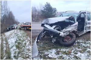 Vilniaus r. po smūgio į autobusą ir sunkvežimį nuo kelio nulėkė girto vairuotojo automobilis – prireikė gelbėtojų