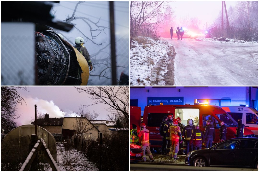 Kadrai po nelaimės prie Vilniaus oro uosto, kai šalia gyvenamojo namo nukrito krovininis lėktuvas.<br> Lrytas koliažas.
