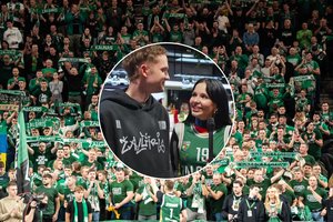 „Žalgirio“ rungtynėse su mylimuoju pasirodžiusi Monika Liu sulaukė netikėto klausimo