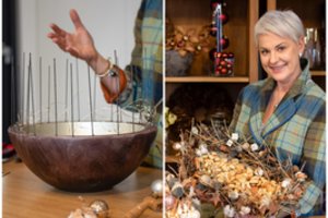 Floristė parodė, kaip pasigaminti kalėdinę kompoziciją iš seno dubens ir sutrūkusių močiutės karolių