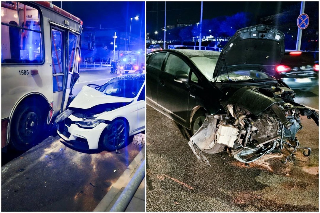 Avarija Vilniuje: susidūrė du lengvieji automobiliai ir troleibusas ...