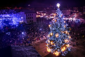 Kaišiadoryse sužibo originalumu stebinanti kalėdinė eglė: ant šakų išdidžiai supasi istoriniai metų simboliai