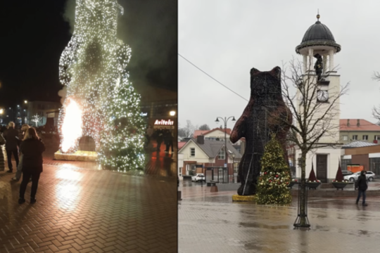 Telšių rajono meras atskleidė, kaip užsiliepsnojo kalėdinė meška – viską užfiksavo kameros