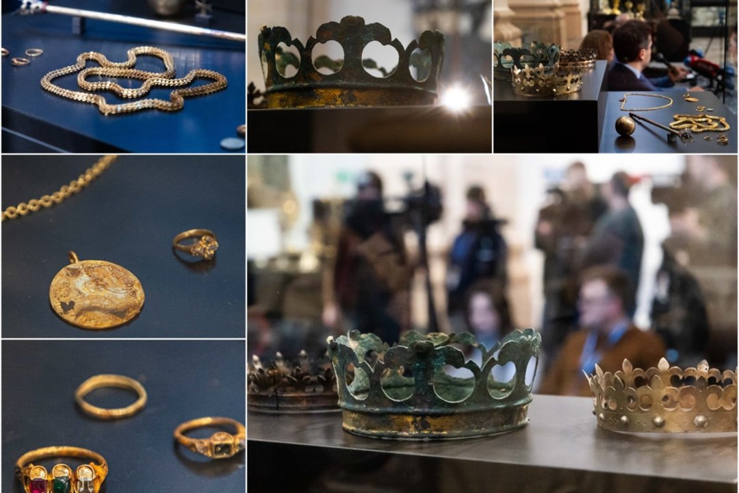 Vilniaus arkikatedros požemiuose atrasta slaptavietė su Lietuvos ir Lenkijos valdovų laidojimo insignijomis.<br>Lrytas koliažas.