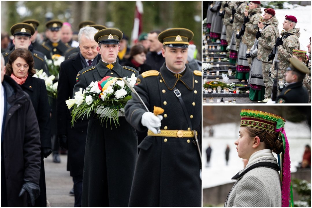 Sausio 13-osios aukų pagerbimas Antakalnio kapinėse.<br> Lrytas koliažas.