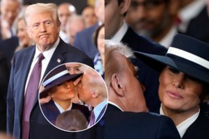 Internautai leipsta juokais: inauguracijos metu D. Trumpas nesėkmingai bandė pabučiuoti M. Trump