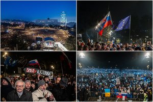 Slovakijoje dešimtys tūkstančių žmonių protestuoja prieš prorusiško R. Fico vyriausybę