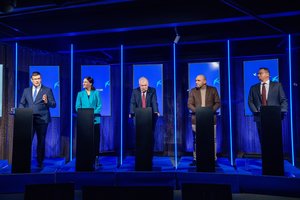 TS-LKD pirmininko debatuose – L. Kasčiūną iš vėžių išmušęs klausimas: „Ką jūs kalbat?“