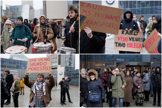 Europos aikštėje šalia Vilniaus miesto savivaldybės trečiadienį rinkosi apie šimtą protestuotojų.