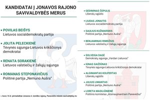 Dėl Jonavos ir Joniškio rajonų bei Panevėžio miesto merų regalijų varžysis 14 kandidatų
