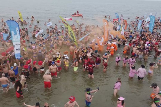 Lenkijoje – tarptautinis ruonių ralio nardymas: tūkstančiai plūdo į ledinę Baltijos jūrą