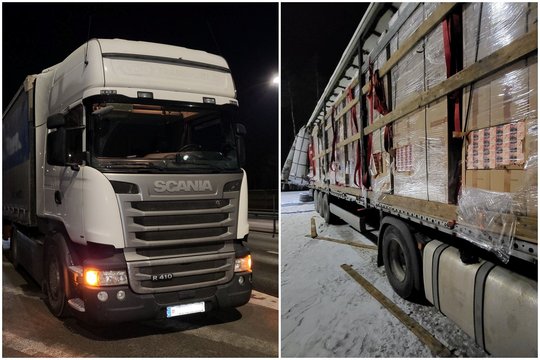 Šių metų rekordas: Vievyje sulaikyti du cigarečių prikimšti vilkikai – kontrabandos vertė siekia 5,6 mln. eurų